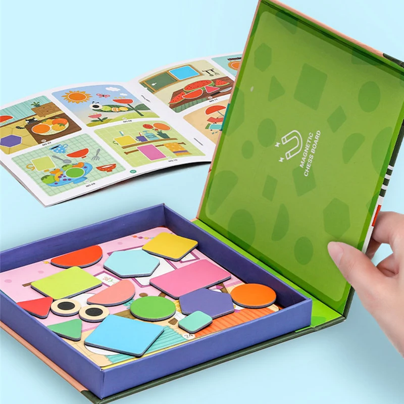 Rompecabezas con imanes, juguetes para bebés, materiales Montessori, forma geométrica, juguetes educativos a juego para niños, Tangram magnético