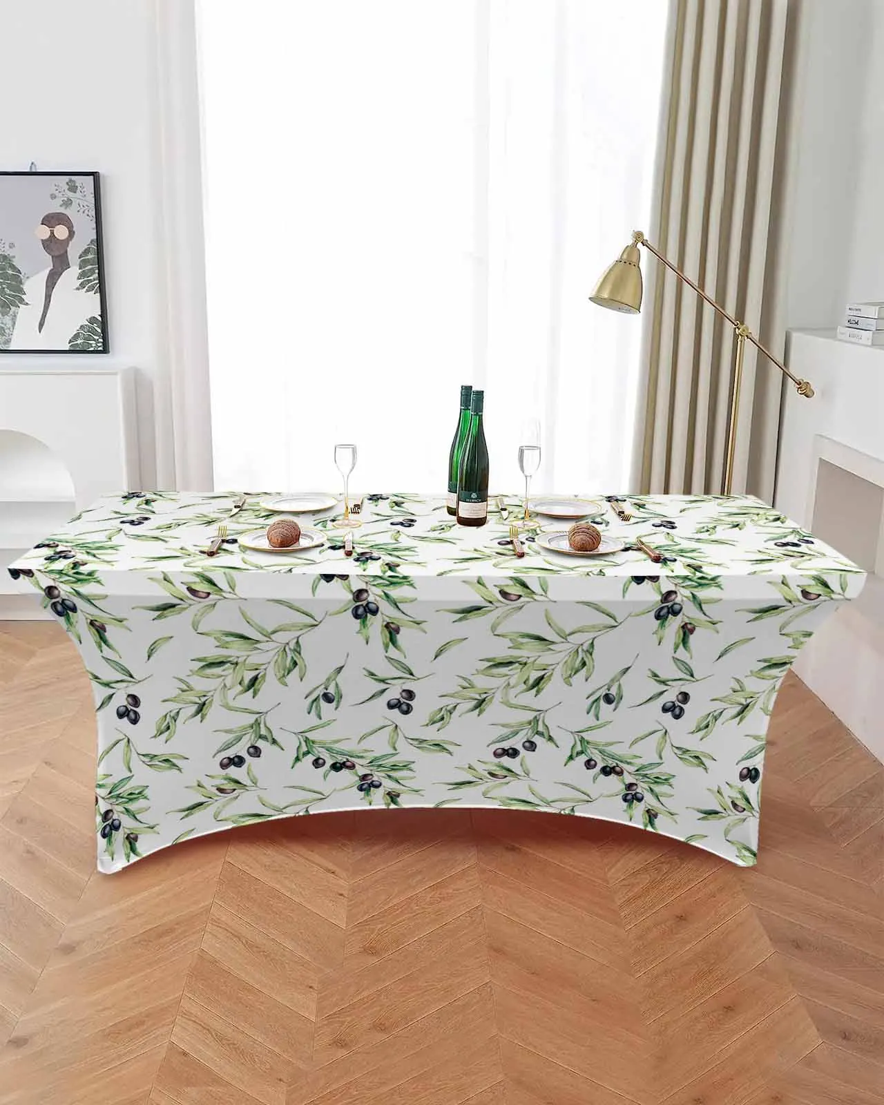 Saia De Mesa Elástica Com Textura De Folha De Oliveira, Decoração De Mesa De Aquarela, Toalha De Mesa Para Festa, Casamento, Aniversário