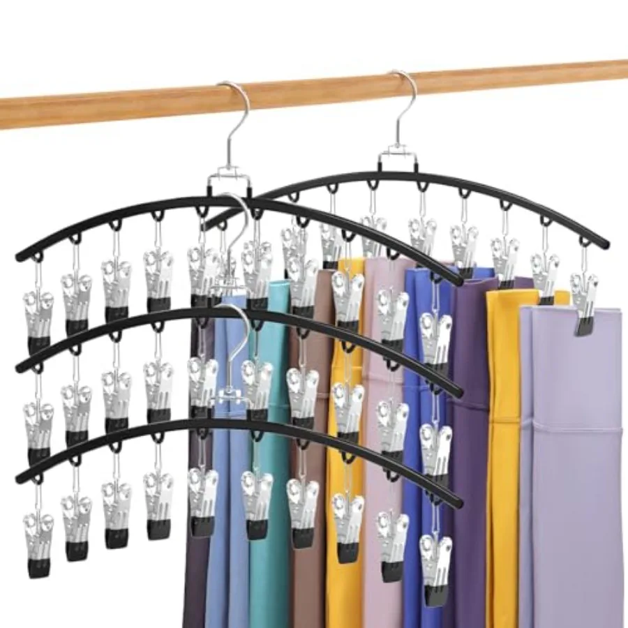 

4 Pack Closet Organizers and Storage for Legging Metal Gym Clothes Legging Organizer w/40 Clips Holds 40 Leggings Hangers Space