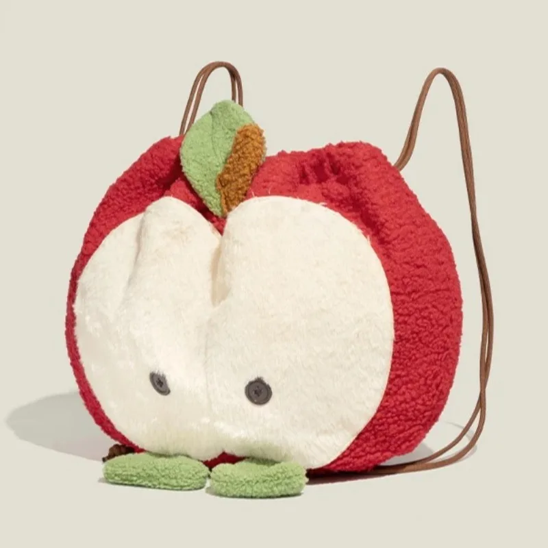 

Мультяшная пушистая школьная сумка с изображением яблока, рюкзак Mochila большой емкости, контрастный цвет, портативные сумки Mochilas для женщин