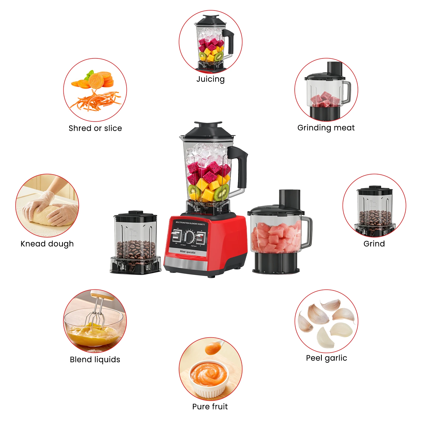 Frullatore multifunzione 8-in-1 standard europeo, 9500W, 32000 giri/min, 3L, grande capacità, robot da cucina, spremiagrumi, tritatutto, impastatrice,