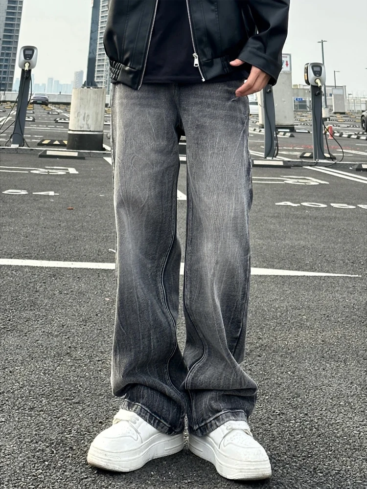 

Мужские джинсы Cleanfit с высокой талией, прямые, с узором «Гром», облегающие, повседневные, свободного кроя