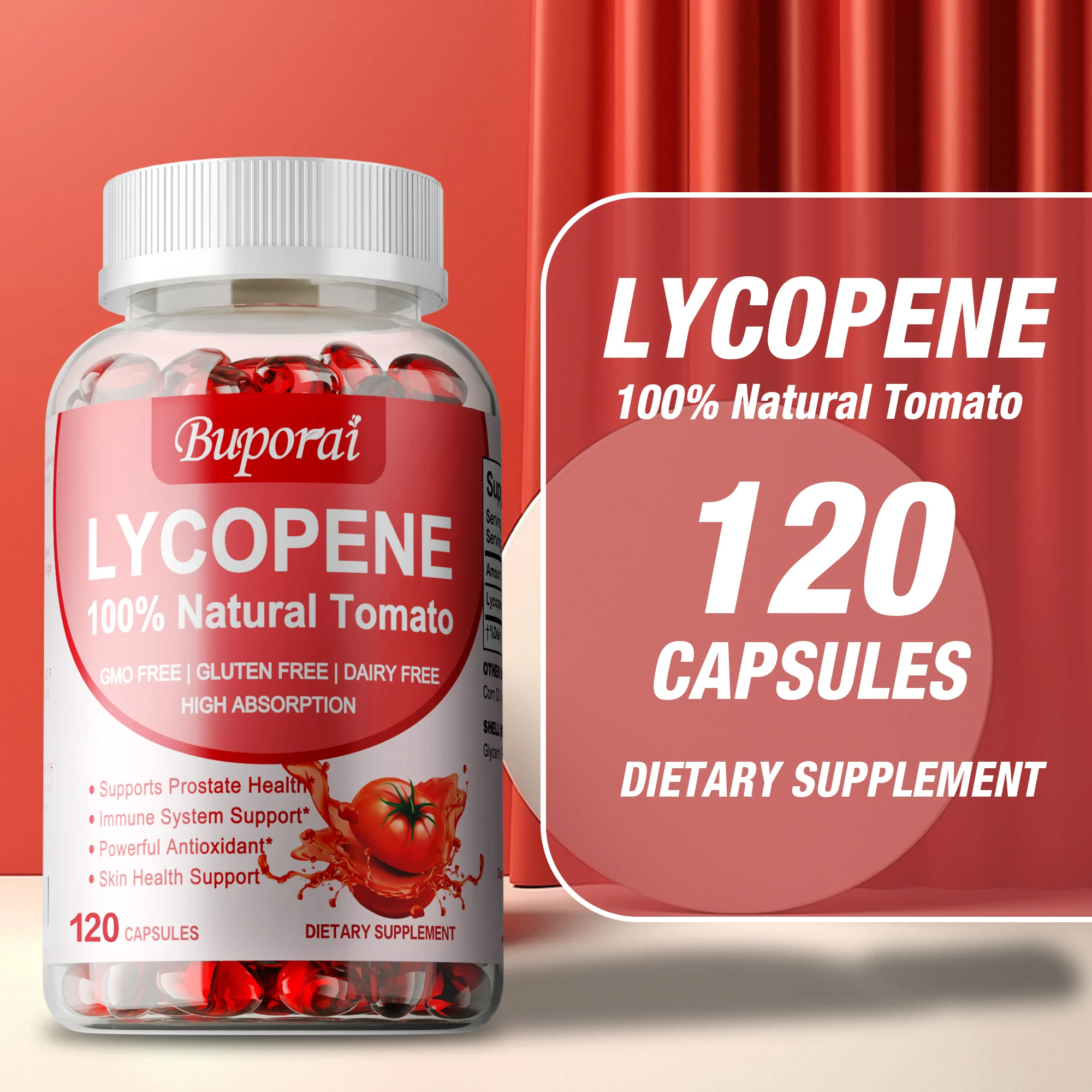 

Lycopene Capsules - Antioxidant, Supports Prostate and Urinary Tract Health, Balances Cholesterol Levels, and Enhances Immunity