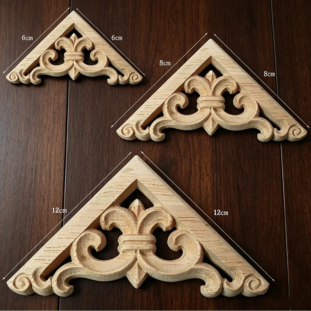 10PCS Flower Carving Natural Wood Appliques for Furniture Cabinet Unpainted Wooden Mouldings Decal Decorative Figurines 6/8/12cm