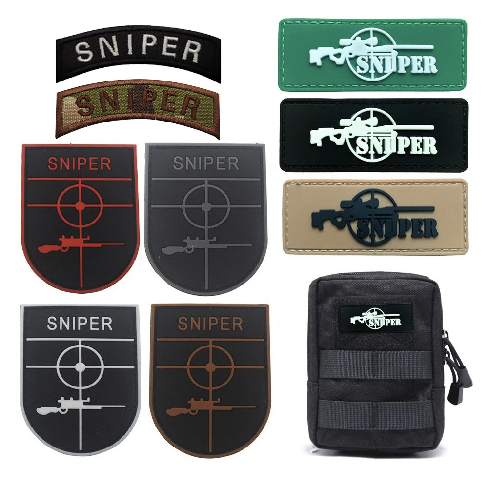 Sniper Embroidered Patches One Shot One Kill Patch Airsoft Send it Zombie PVC Rubber Skull Patches For Clothing Backpack