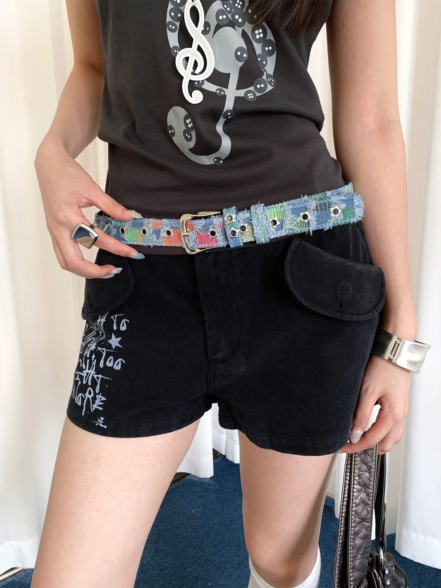 Korean Style Pink Star Studded Belt Women Y2K Dopamine Decorative Belt Metal Buckle With Jeans Belt