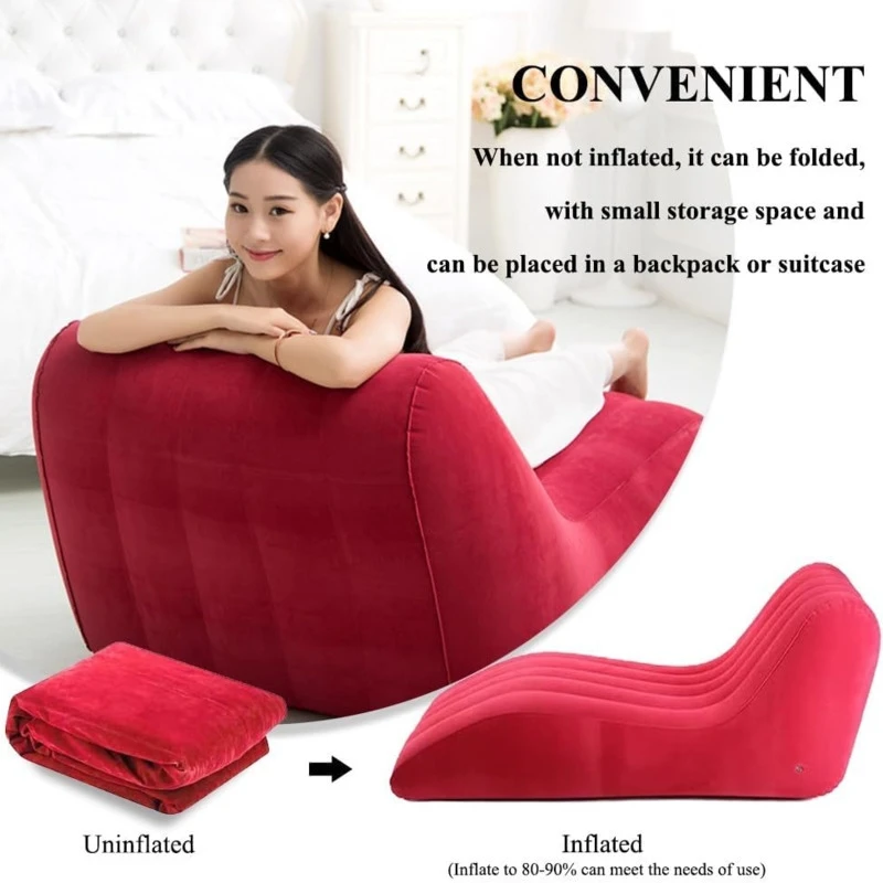 Red Inflatable Sex Sofa Chaise Chair Love Position Magic Cushion Deeper Support PVC Flocking Furniture Sex Toy For Couple