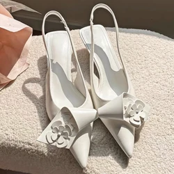 Luxury Flower Slingback Mule Pumps Women Pointed Low Heel Designer Sandals Female Fashion Elegant Brand Heels Party Dress Shoes