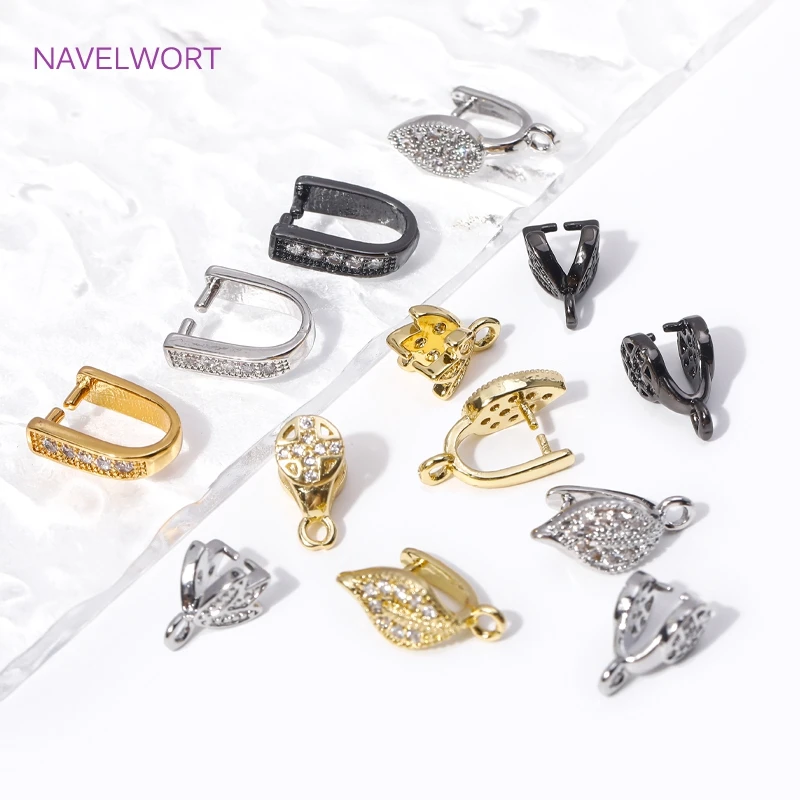 Multi Types 18K Gold Plated Inlaid Zircon Clamp Pinch Clip Bail Hooks Connector For Jewelry Making DIY Earring Pendant Findings