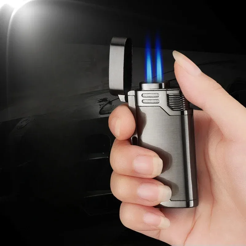 With Keychain Torch Turbine Lighter Jet Butane Blue Fire Cigar Gas Lighter Cigarette Lighter 1300 C Butane Windproof Lighters