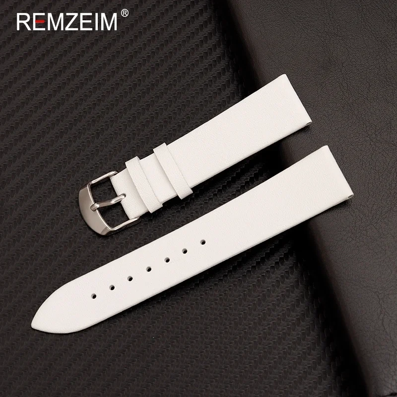 Soft Ultra Thin Leather Watchband Leather Watch Strap 14mm 16mm 18mm 20mm 22mm Silver Stainless Steel Buckle Men Women Watchband