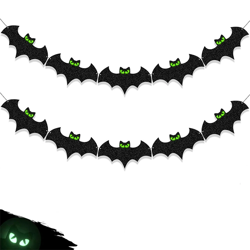 

Halloween Luminous Glowing Eyes Bat Paper Banner Hanging Garland Flag For Halloween Kids Birthday Party Home Decoration Props