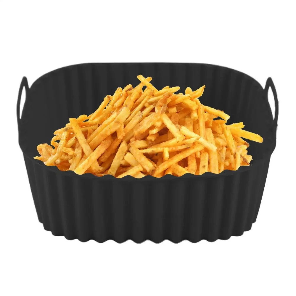 Silicone Air Fryer Pot Tray Food Safe Reusable Square BBQ Barbecue Pad Plate Airfryer Oven Baking Mold Basket Pan for Kitchen image 6