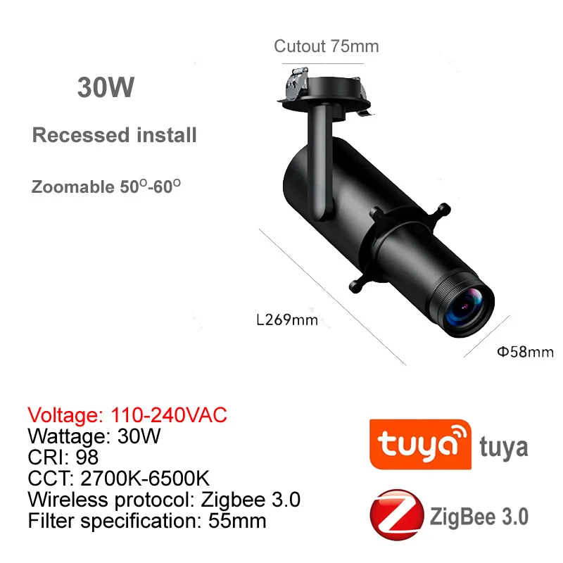 Картина 7: Умный формируемый встраиваемый светодиодный прожектор Tuya Zigbee с проекцией, совместимый с 2MQTT, Home Assistant, Алисой и Alexa