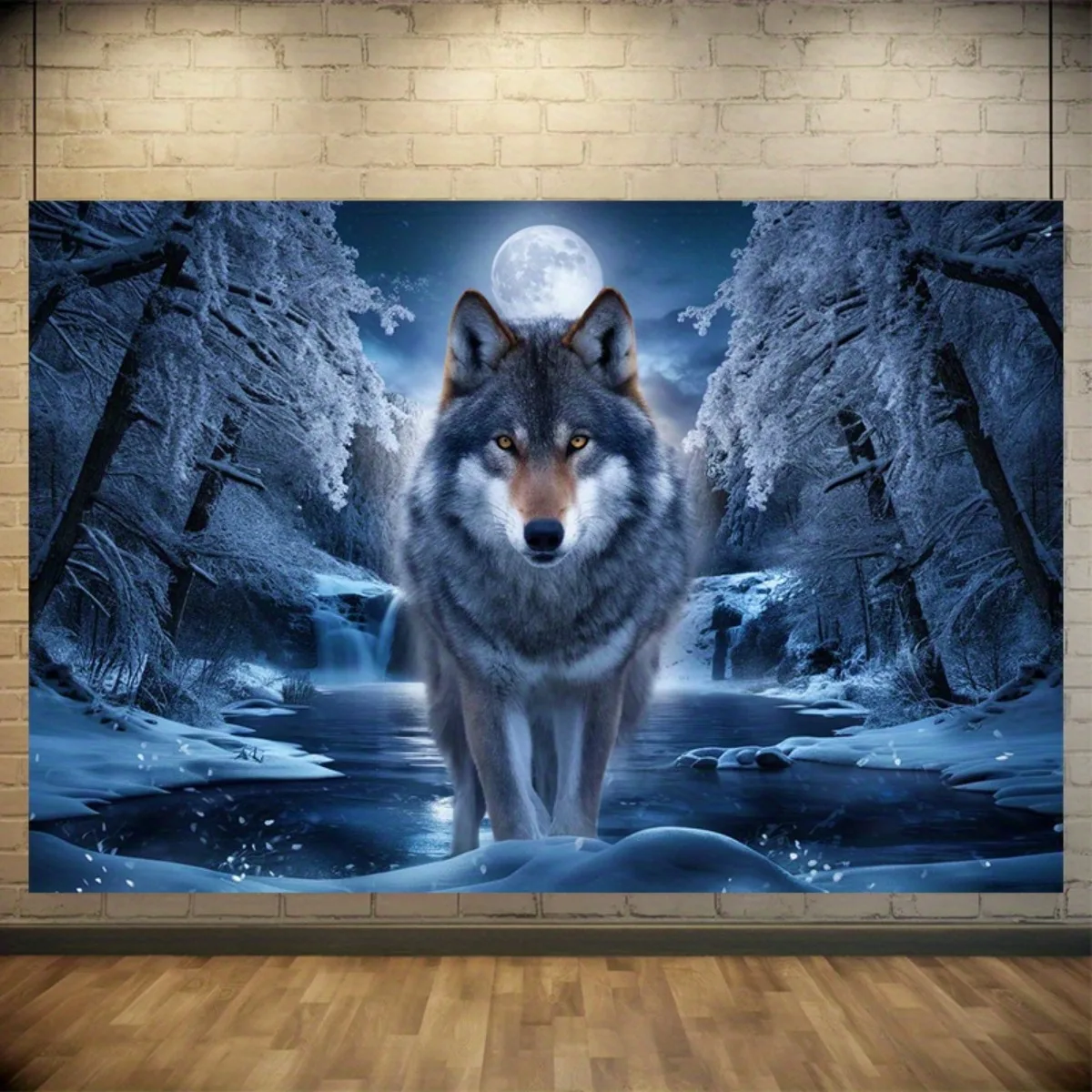 Cinematic Wolf Night Forest Tapestry Wall Art Decor Snowy Winter Moonlight Husky Large Hanging 180x280cm