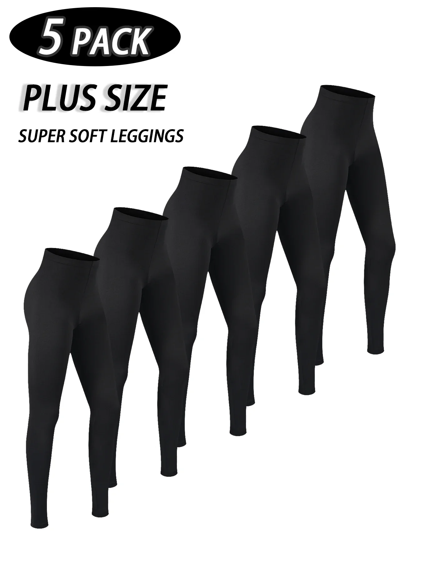 

5 Pack Plus Size Women's Stretchy Low Rise Leggings-Super Soft High Elastic Tights for Yoga Running Workout and Daily Activities
