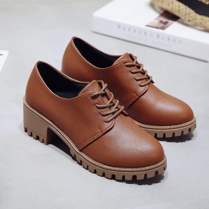 Fashion Women Shoes Leisure with Heels Shoes for Women Push Size Platform Heels Luxury Brown Retro Shoes Women