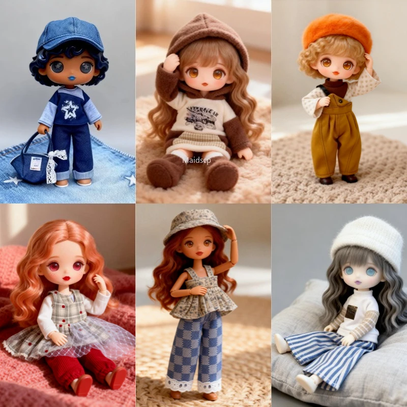 (服のみ) 30cm ファッションドール衣装セット - ソフトニット帽子 + カジュアルトップ + ストライプパンツ |   1/6ドール用のかわいいおしゃれな服