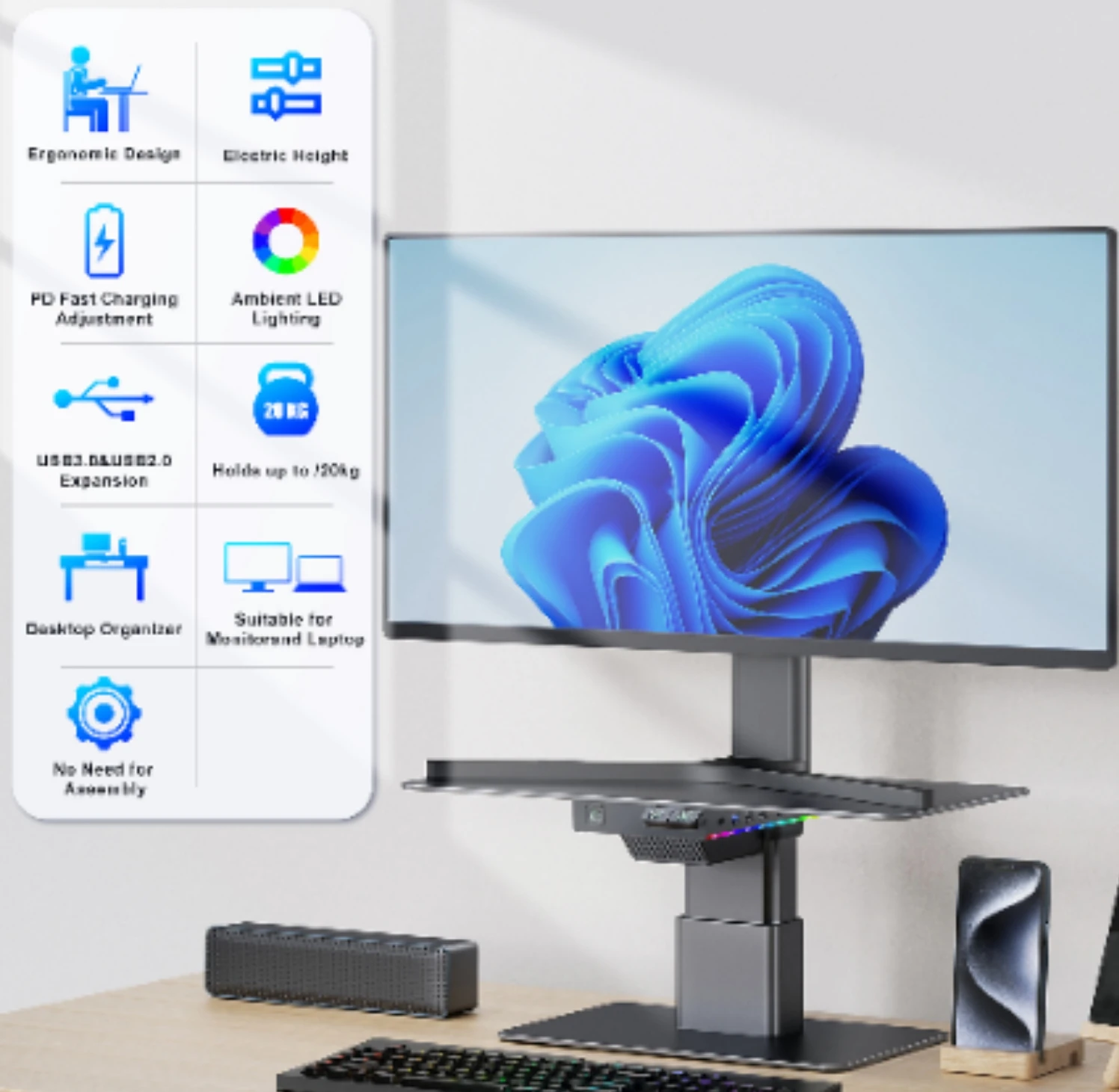 Adjustable Height Desktop Ris - Usb Hub Gaming ulasan dan harga