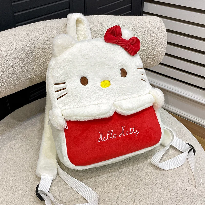 Sanrio Meisje Pluche Cartoon Rugzak Kawaii Kuromi Kt Grote Capaciteit Schooltas Schattige Pluizige Schoudertas Verjaardagscadeau