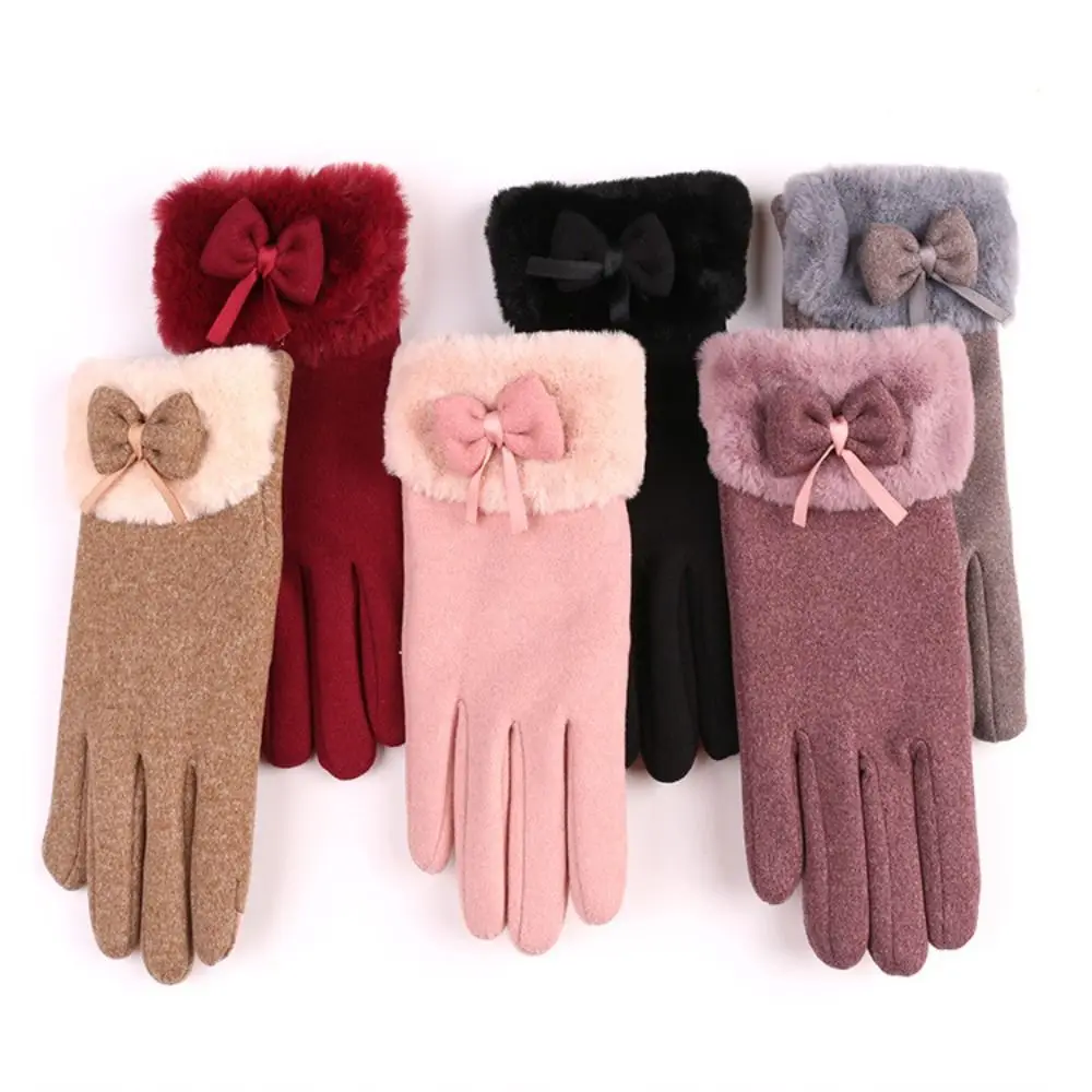 Fashion Plush Warm Gloves Thickened Windproof Cold Proof Winter Gloves Daily Touch Screen Cycling Gloves for Outdoor