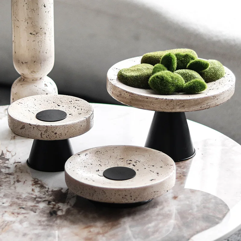 Light luxury high-legged round fruit plate candlestick decoration hotel homestay imitation yellowstone matching jewelry