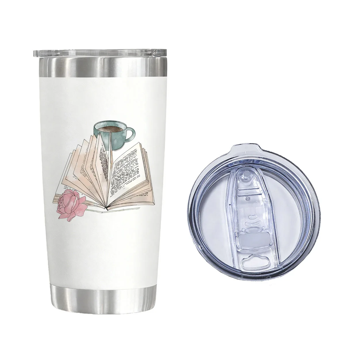 

Book & Coffee Lover Vacuum Flask 20 oz - Bookworm Gift Insulated Tumbler for Christmas