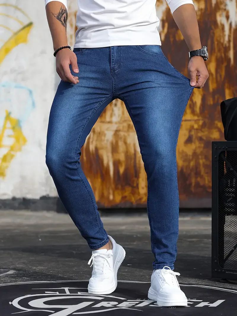 

2024 New Jeans for Men Zipper Stretch Jeans Casual Slim Fit Trousers Male Plus Size Denim Skinny Blue Pencil Pants 28-36