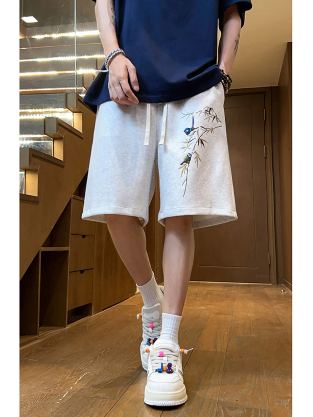

New Chinese Sle Light ey Men's orts Summer Casual Sports Five-Quarter Trendy Brand Small ence Wind Middle Pants