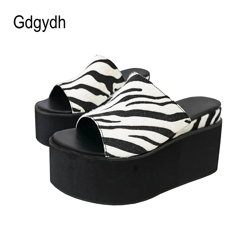 Gdgydh Platform Sandals Slingback Slip On Dressy Summer Women Outdoor Slides Suede Leopard Clip Toe Wedge Heel Beach Slippers