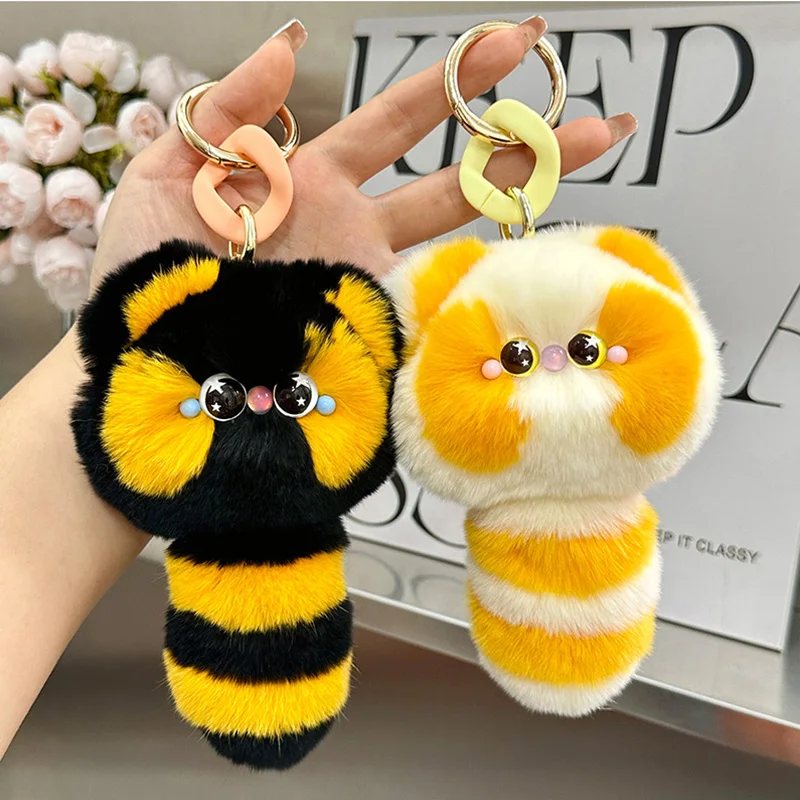 لطيف أفخم دمية قلادة للأزياء ريكس الأرنب الفراء سيارة المفاتيح الفتيات الإبداعية على ظهره اكسسوارات الديكور الهدايا حقيبة السحر