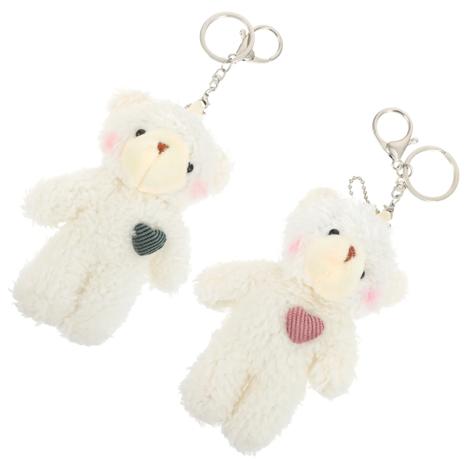 

2 Pcs Stuffed Animals for Girls Key Chain Pendant Bear Keychain DIY Decor Ring Toy Bag White Decorative Adorable Small Miss