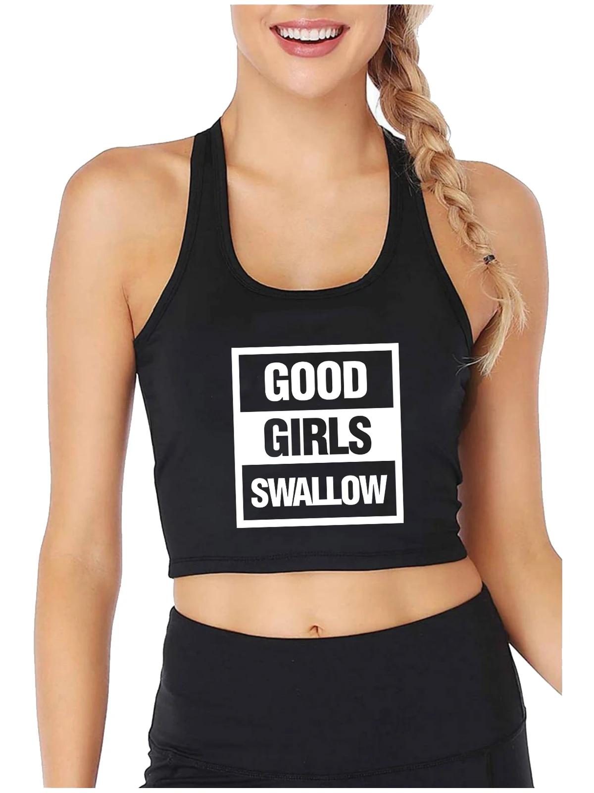 

Good Girl Swallow Design Sexy Slim Fit Crop Top Hotwife Humor Flirty Harajuku Print Tank Tops Sugar Baby DDLG BDSM Camisole