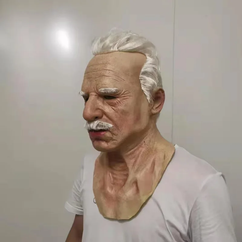 Halloween Realistic Portable Scary Old Man Latex Mask Silicone Facewear Full Face Covering with Hair Halloween Cosplay