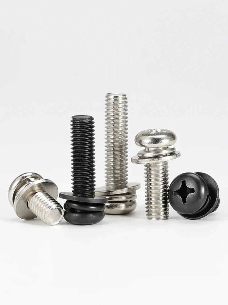 M2 M2.5 M3 M4 M5 M6 M8 Black Zinc/Nickel Plated Cross Phillips Round Pan Head SEM Screw Flat Washer Spring Gasket Assemble Bolt