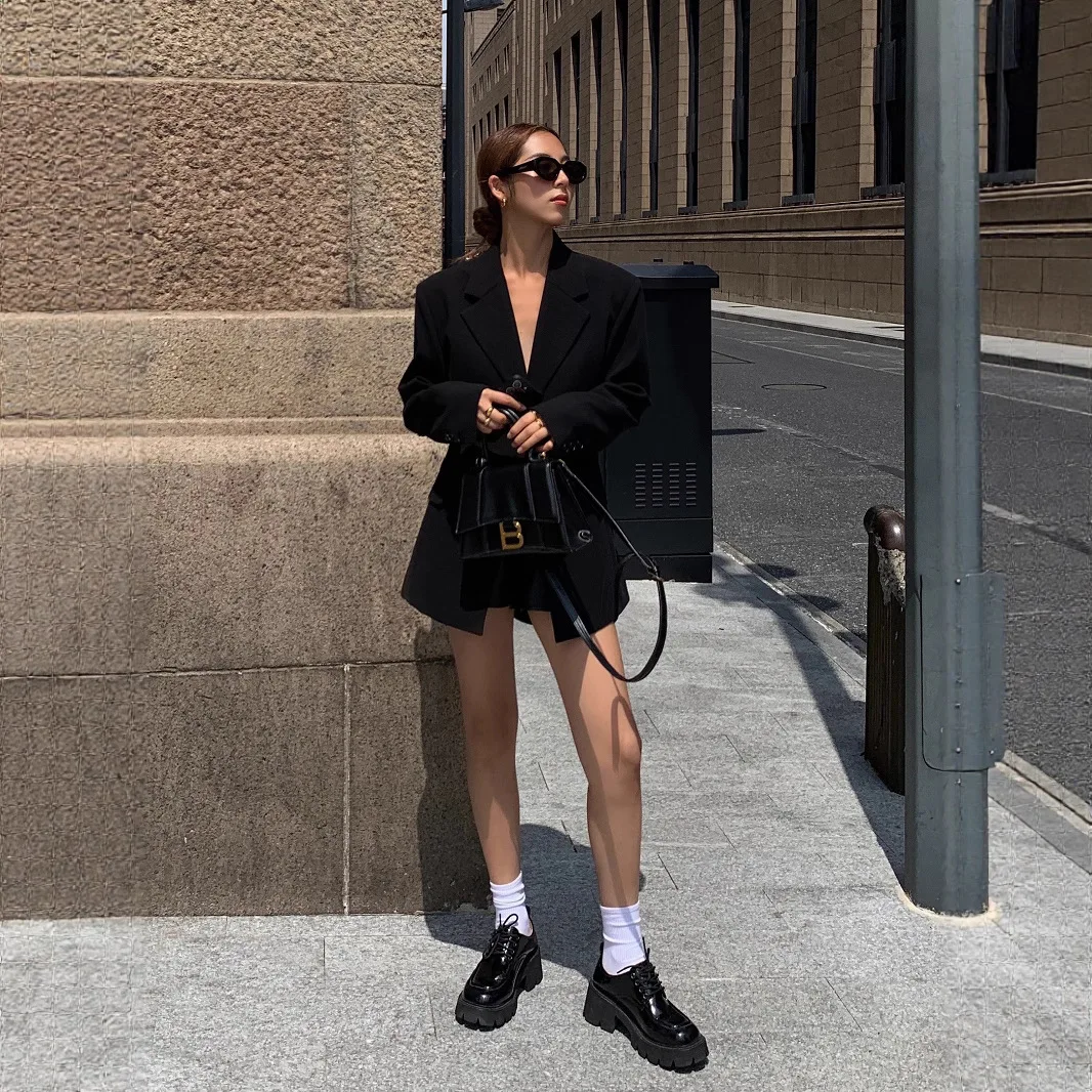 سترة نسائية بنمط هيبورن بقصة ضيقة باللون الأسود وأكمام طويلة معاطف عمل كاجوال للتخسيس بتصميم كلاسيكي لمناسبات مختلفة #5