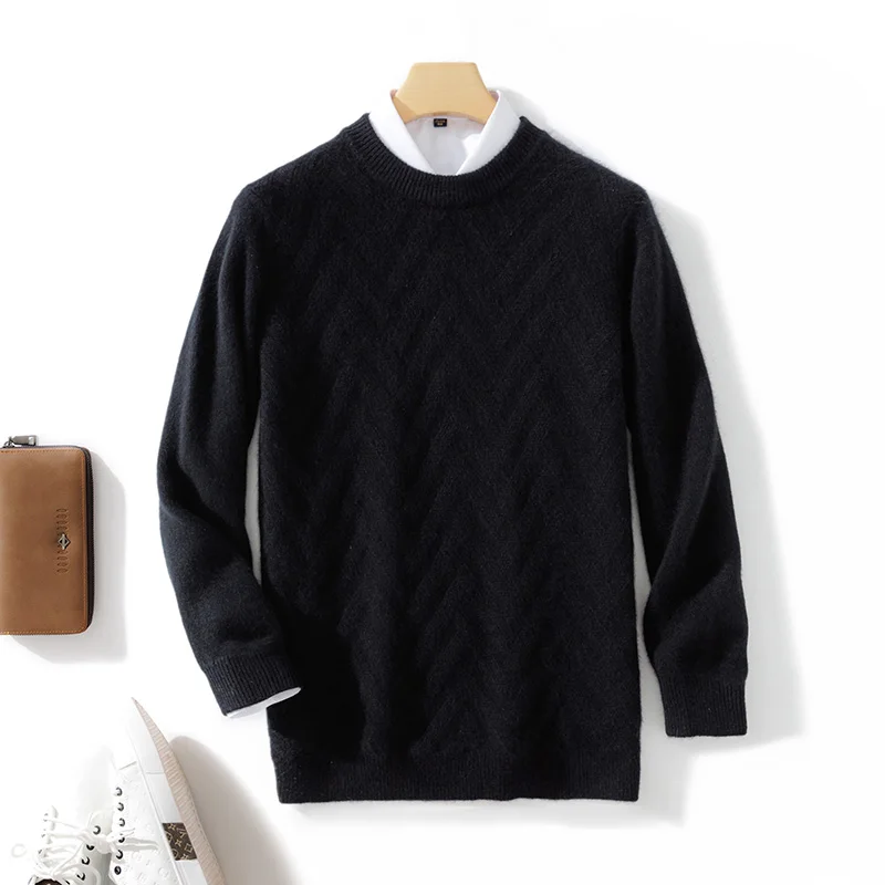 High quality Round Neck Wool Sweater Men's Autumn Winter Business Long Sleeved Fit Tops Male Knitwear Jumpers Bottoming Shirt