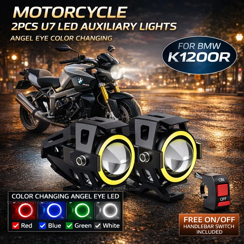 Waterproof Motorcycle LED Headlight 3000LMW U7 Motorbike LED Driving Fog Spot Light with Switch For BMW K1200R K1200S K 1200 R K
