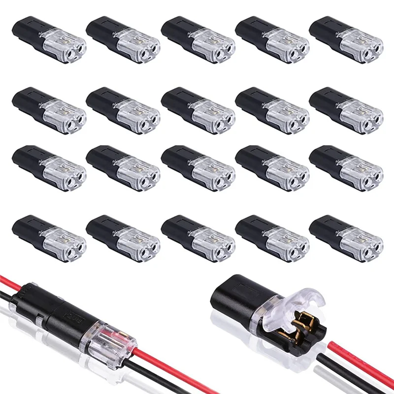 20PCS Double-Wire Plug-in Connector with Locking Buckle,Pluggable Connectors 2 Pin 2 Way Universal Compact Wire Terminal