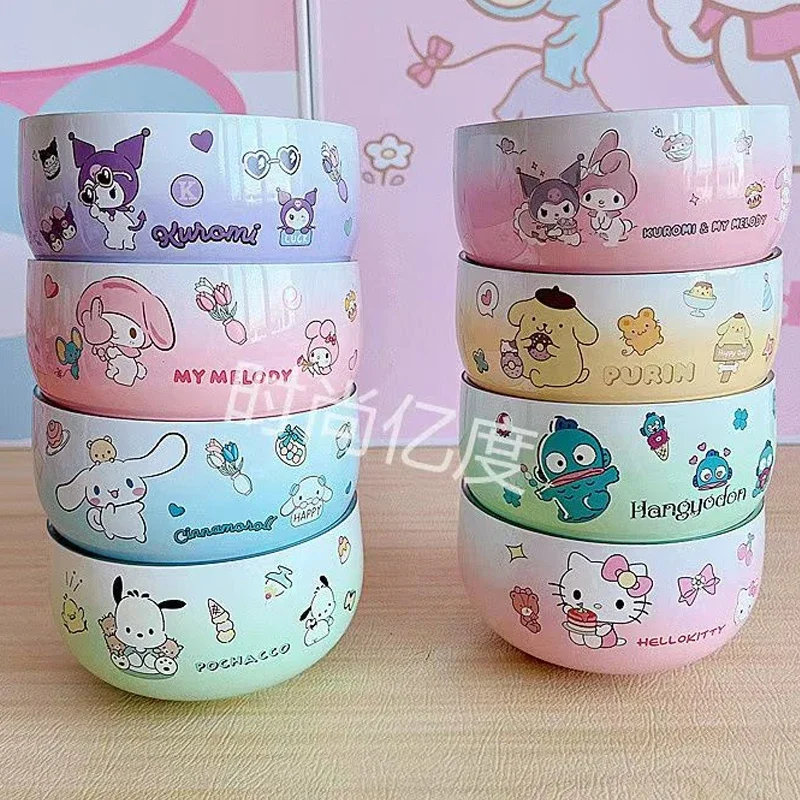 Sanrio Pochacco Mymelody Kuromi Cinnamoroll Cartoon Anti Scalding Bowls 304 Stainless Steel Thick Durable Soup Rice Bowls