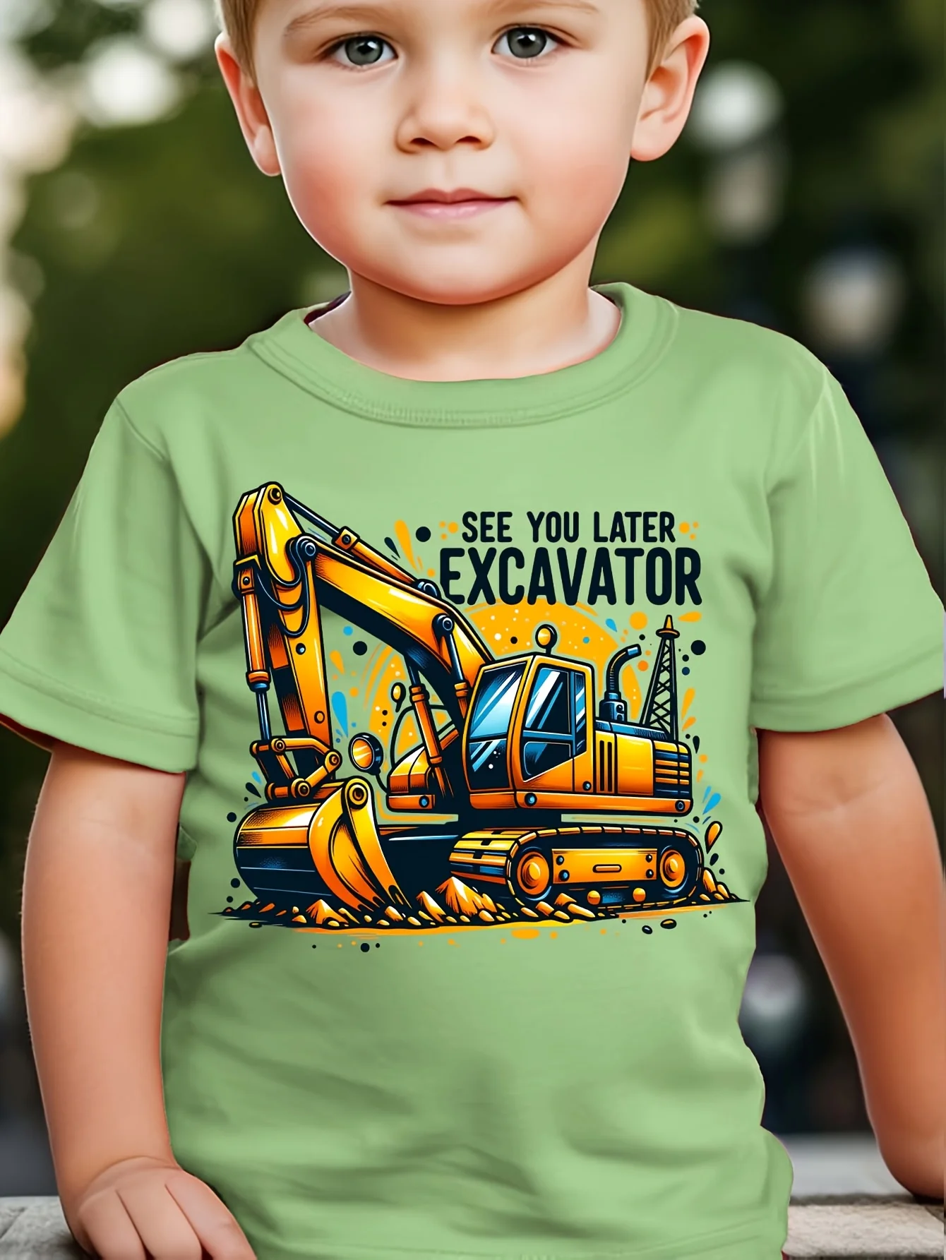 See You Later Excavator Construction Vehicle Cartoon Graphic Print T Shirt Family Matching Boy Girls Kids Short Sleeve Daily Tee