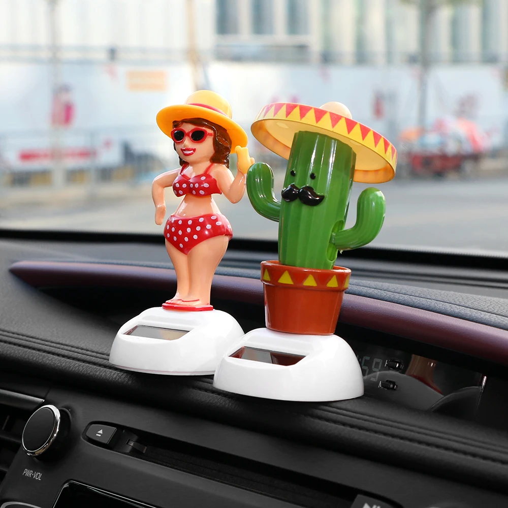 Ornamento de carro movido a energia solar dança balançando cabeça dos desenhos animados unicórnio boneca automóvel painel decoração bonito acessórios do carro