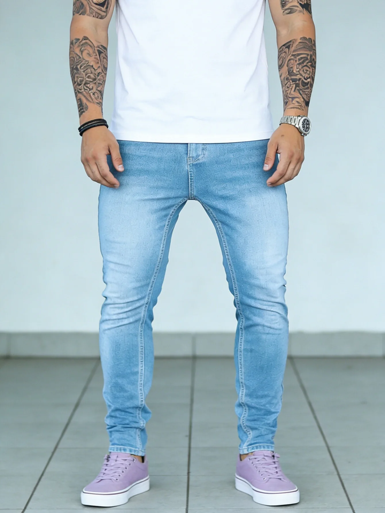 

Y2K Blue Slim Men's Jeans Pant Original Drip Fashion Daily Wear No accessories or belts included