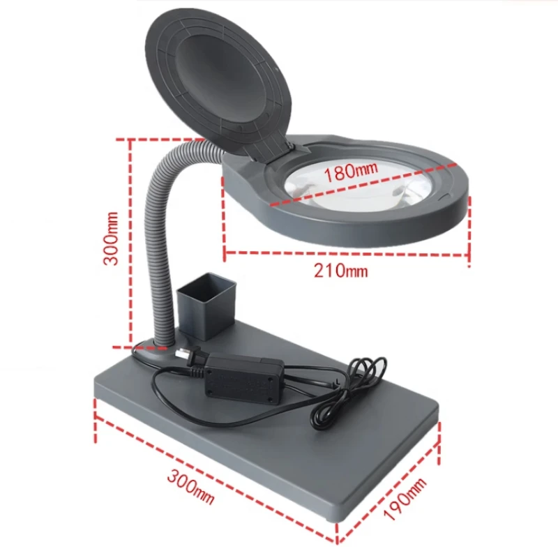Lente d'ingrandimento ottica da tavolo Lampada in vetro Lente d'ingrandimento flessibile 3-10x Lenti d'ingrandimento con luci a LED che aiutano la pinza per saldatura a mano