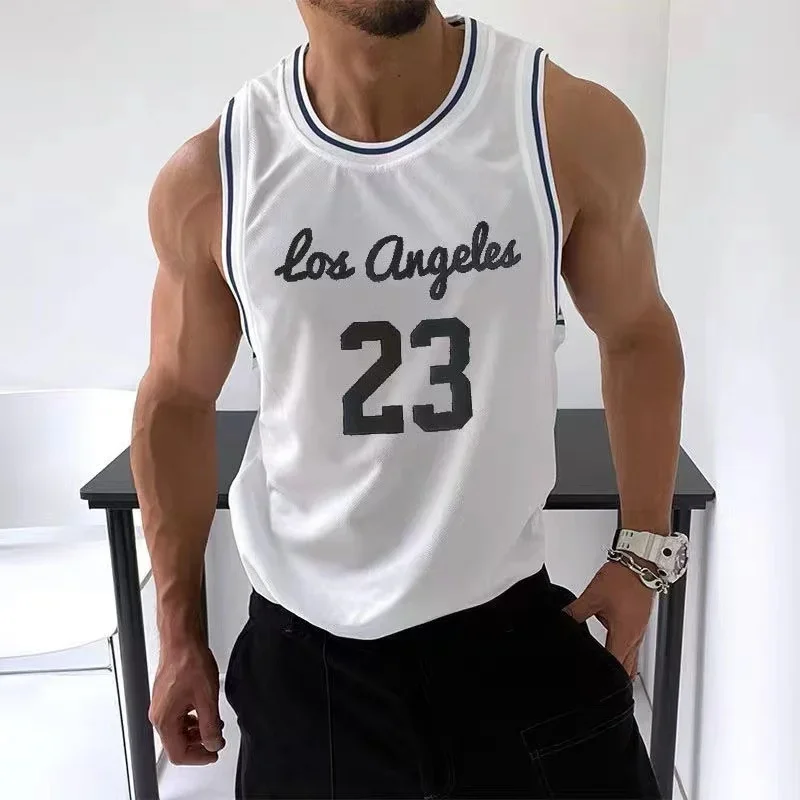 2022 Summer Men's Mesh Tank Tops Fitness Sleeveless T-Shirt Basketball Training Fashion Vest #23