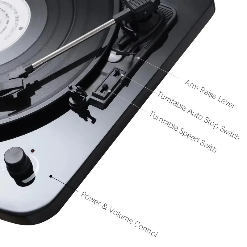 Vintage-Style Hi-Fi Turntable Player 2024 Model with 3 Speeds and Wooden Vinyl Record Music System, Bluetooth/USB/SD Play - Image 2