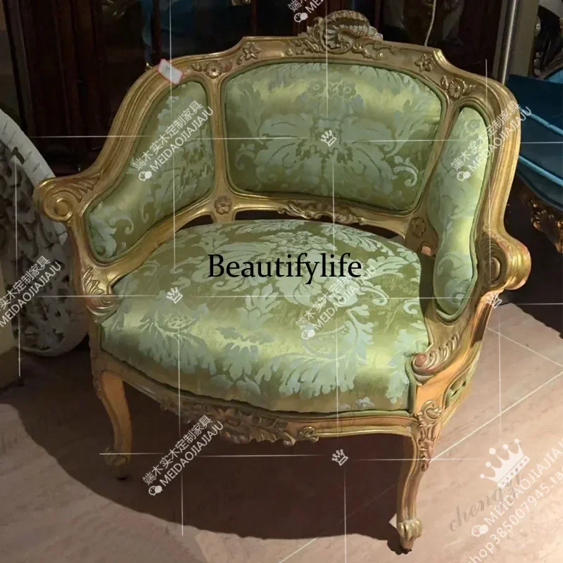 B178 French solid wood carving flower single sofa chair retro fabric printing leisure chair sofa customization