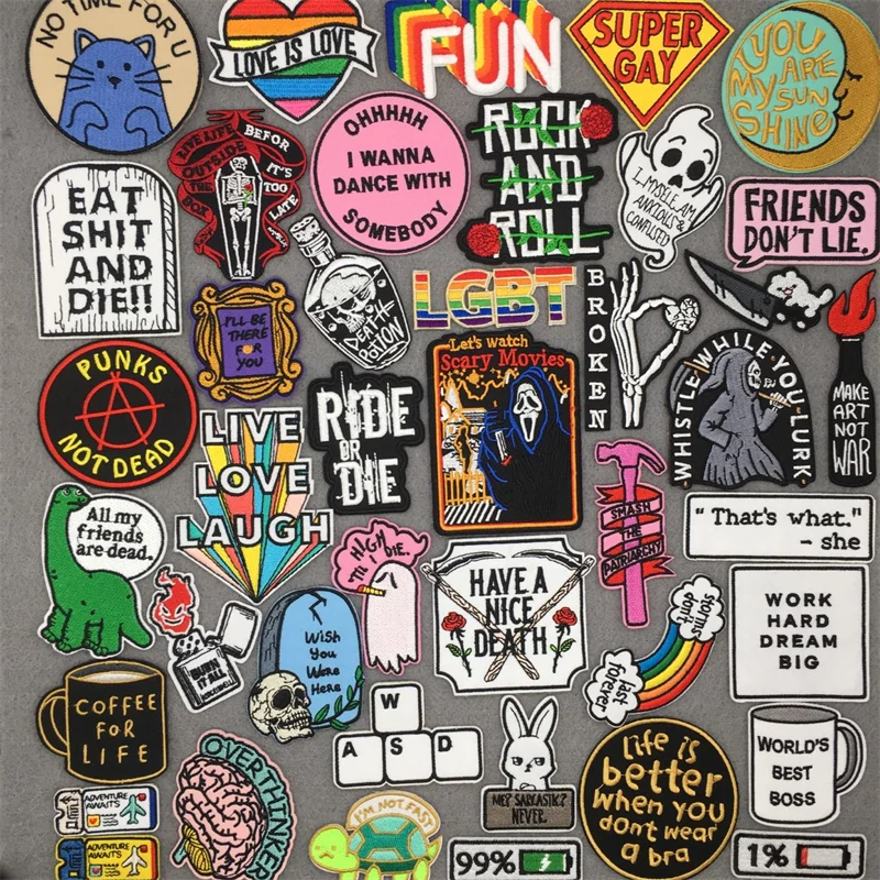 Text Stickers for Clothes Stripe for Jacket Funny Punk Skull Cartoon Ironing Applications Sewing Clothes Hooks Band Patches