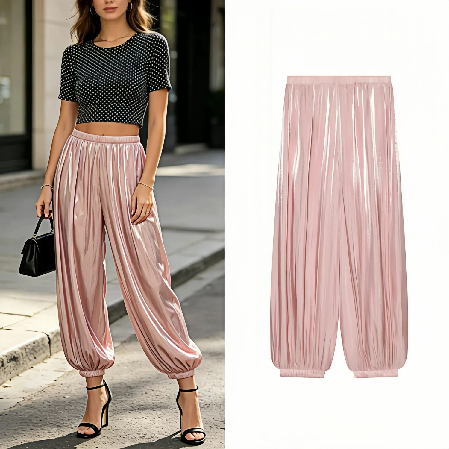 Summer Women High Waist Elastic Cuffed Ankle Loose Lantern Pants Comfort Daily Commute Chic Oversized Soft Breathable Pants 2026