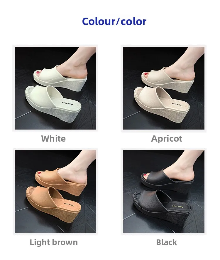 Neue Damen-Sandalen, Damen-Pantoffeln, Schwarze Keilabsatz-Plattform, Offene Zehenpartie, Orthopädische Dicksohlen-Strand-High-Heels-Slides – Detail 3